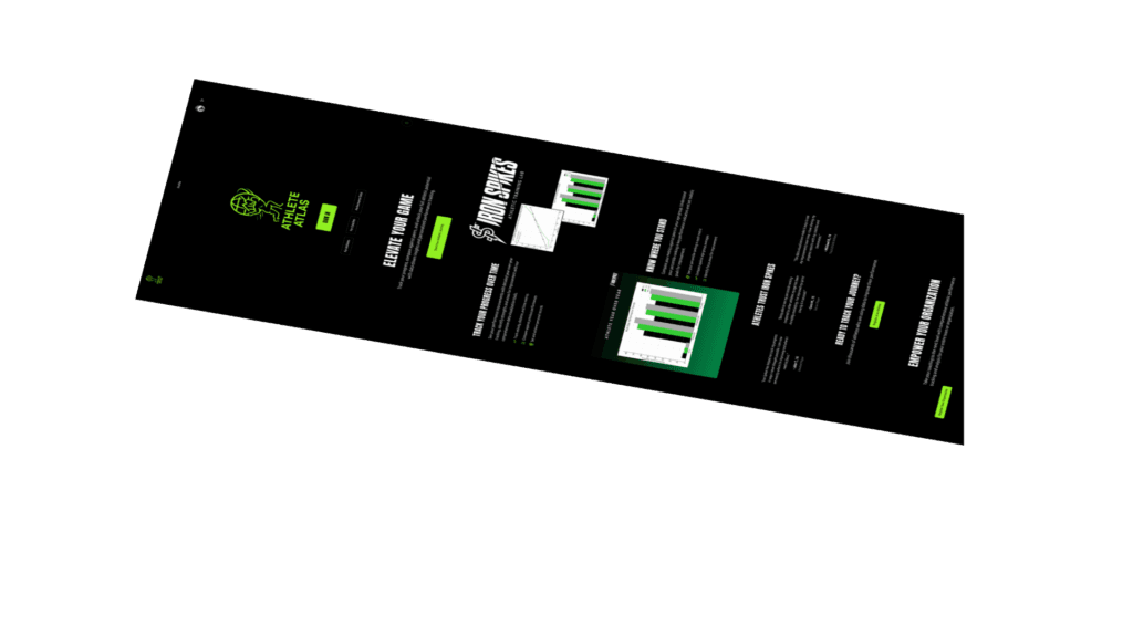 Dark-themed website layout with charts